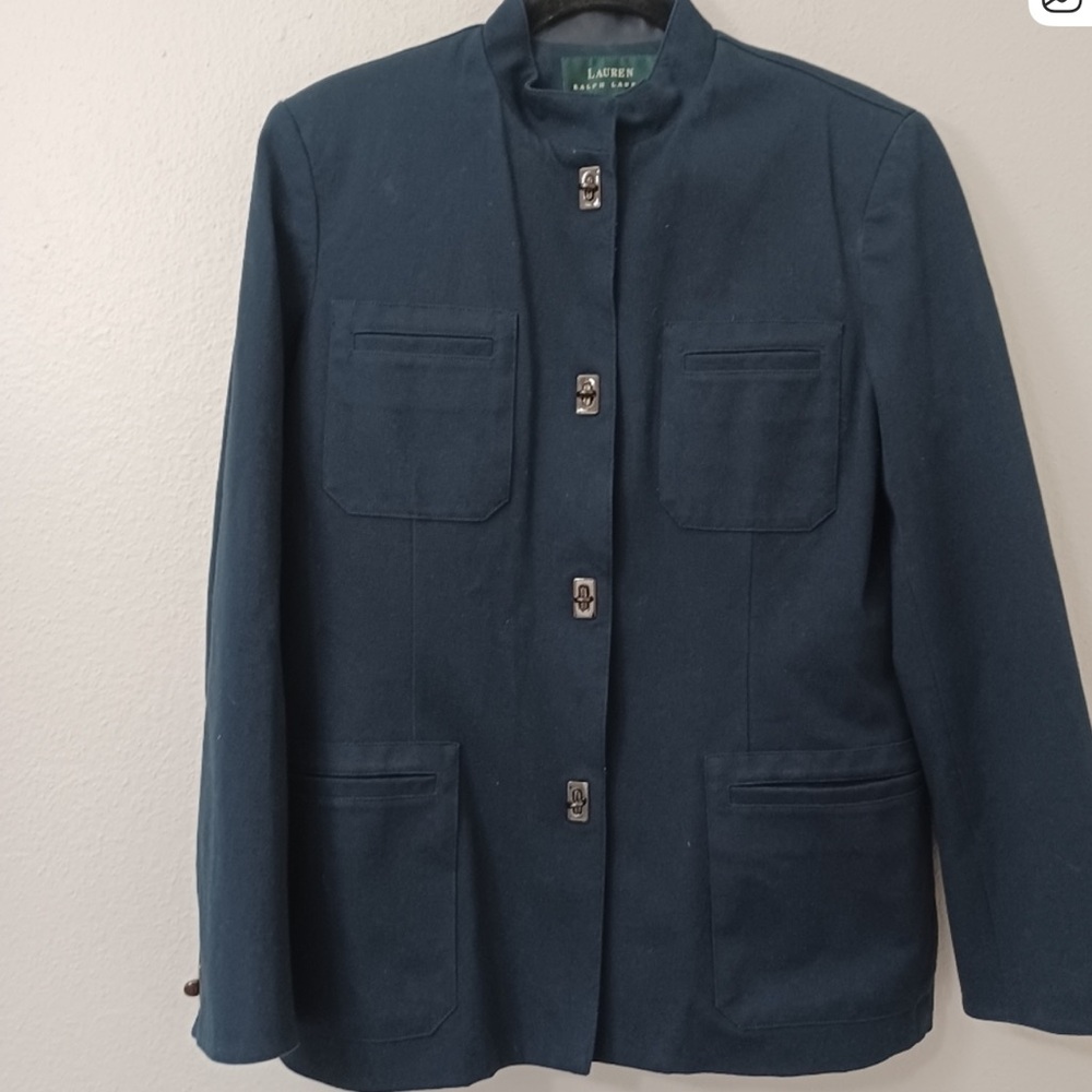 LAUREN RALPH LAUREN Vintage 90s Ladies Dark Blue Military Inspired Jacket Sz 14